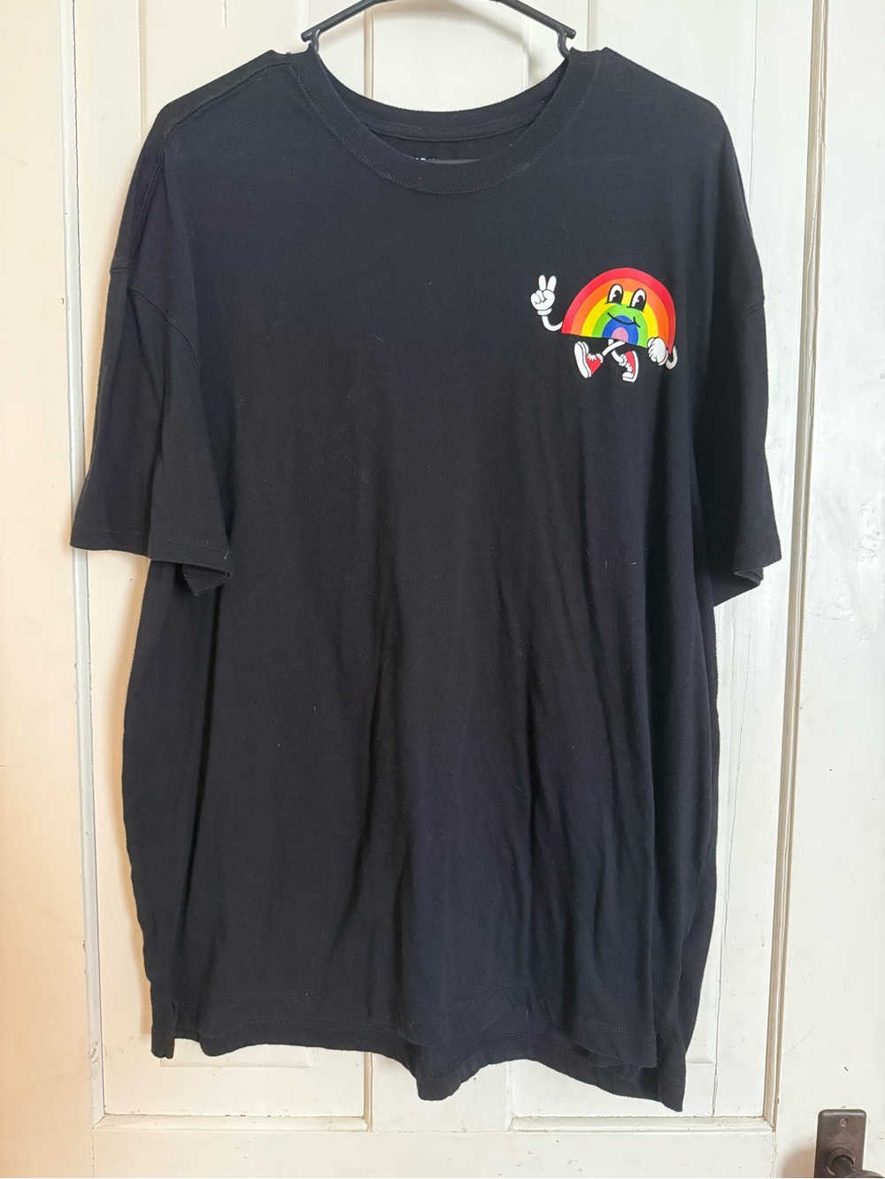 Old Navy Black Tee with Smiling Rainbow Graphic